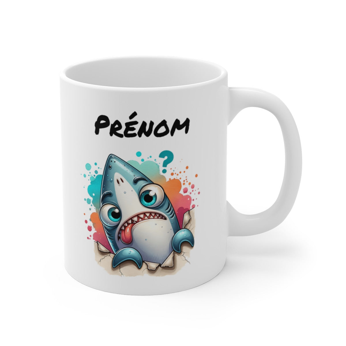 Tasse Personnalisable Requin Drôle – Mug Prénom Animal Marin Coloré – Cadeau Original Océan Humour 325ml