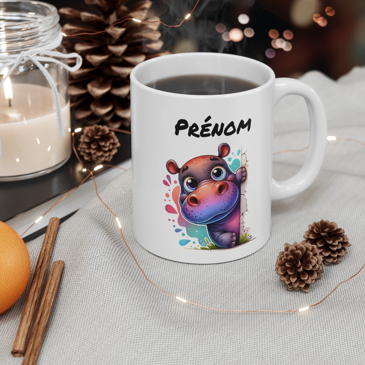 Tasse Personnalisable Hippopotame Mignon – Mug Prénom Animal Rigolo – Cadeau Original 325ml