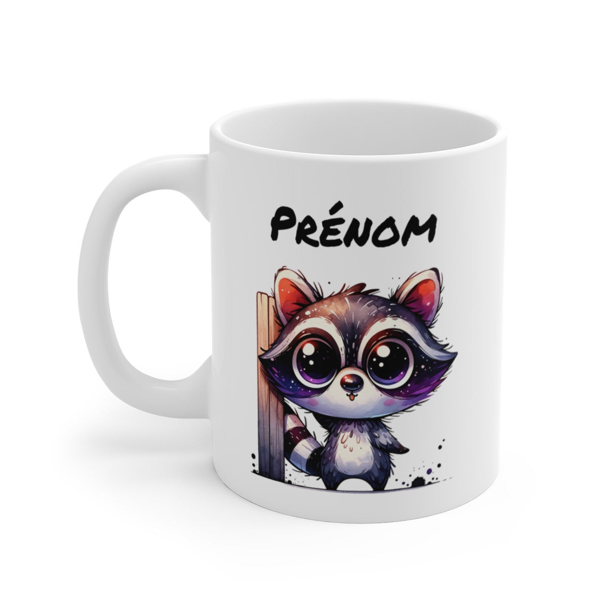 Tasse Personnalisable Raton Laveur Kawaii – Mug Prénom Animal Forêt – Cadeau Original 325ml