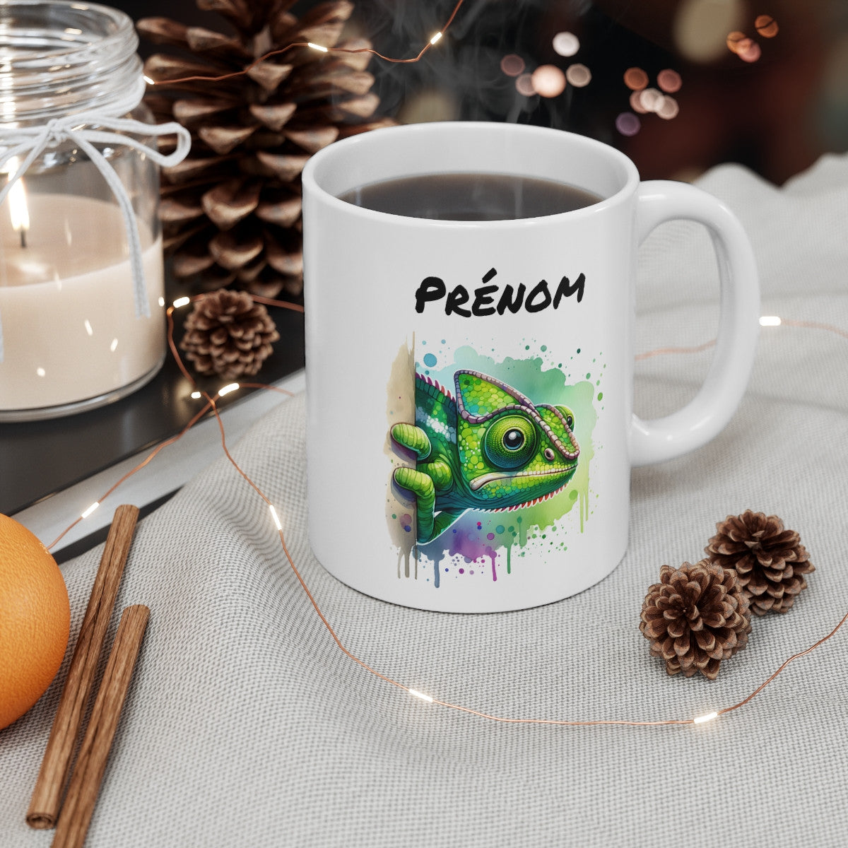 Tasse Caméléon Coloré Personnalisable – Mug Kawaii avec Prénom – Cadeau Original 325ml