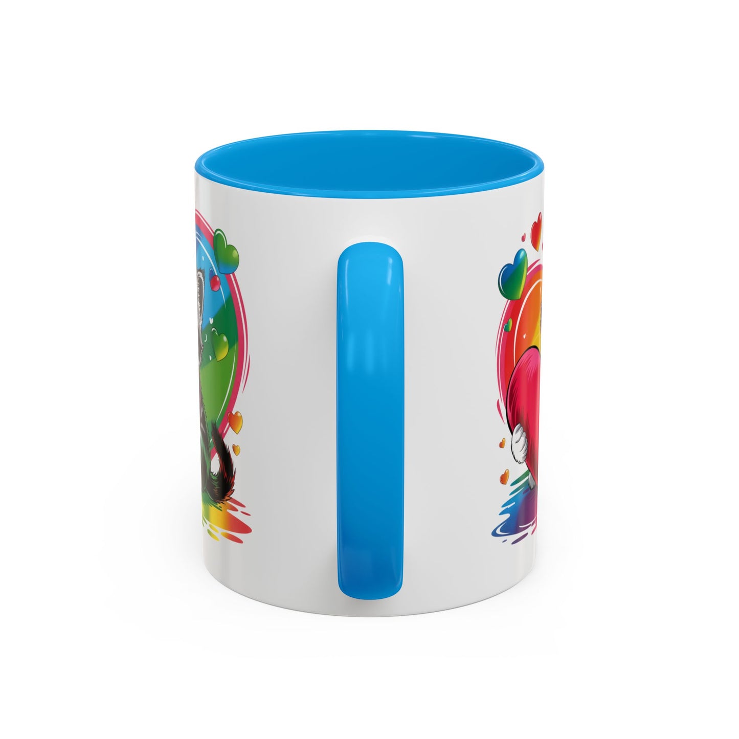 Mug Chat Kawaii avec Cœur Coloré Arc-en-Ciel – Tasse Mignonne Cadeau Original Amoureux des Chats – Céramique 325ml
