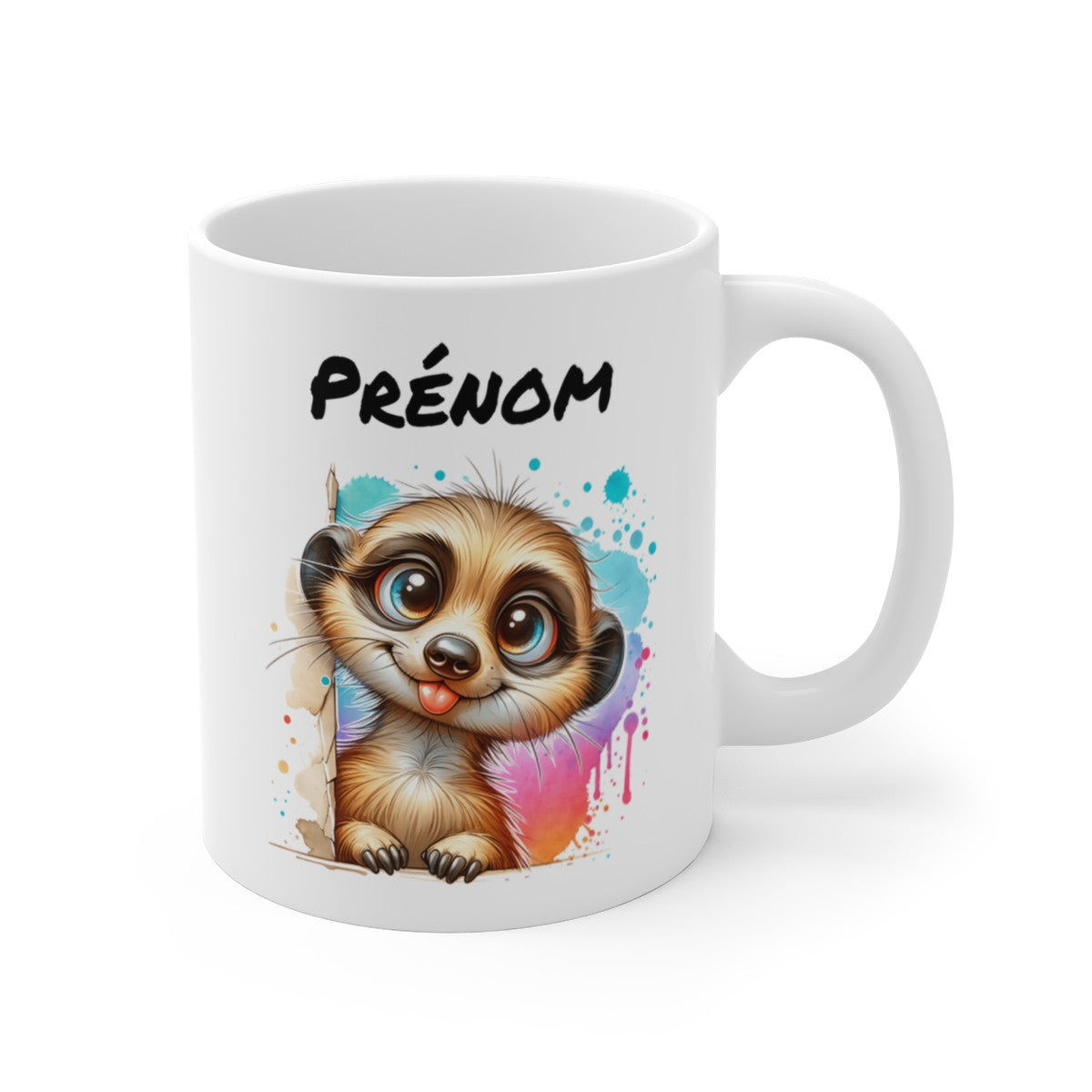Tasse Suricate Kawaii Personnalisable – Mug Animaux avec Prénom – Cadeau Original 325ml