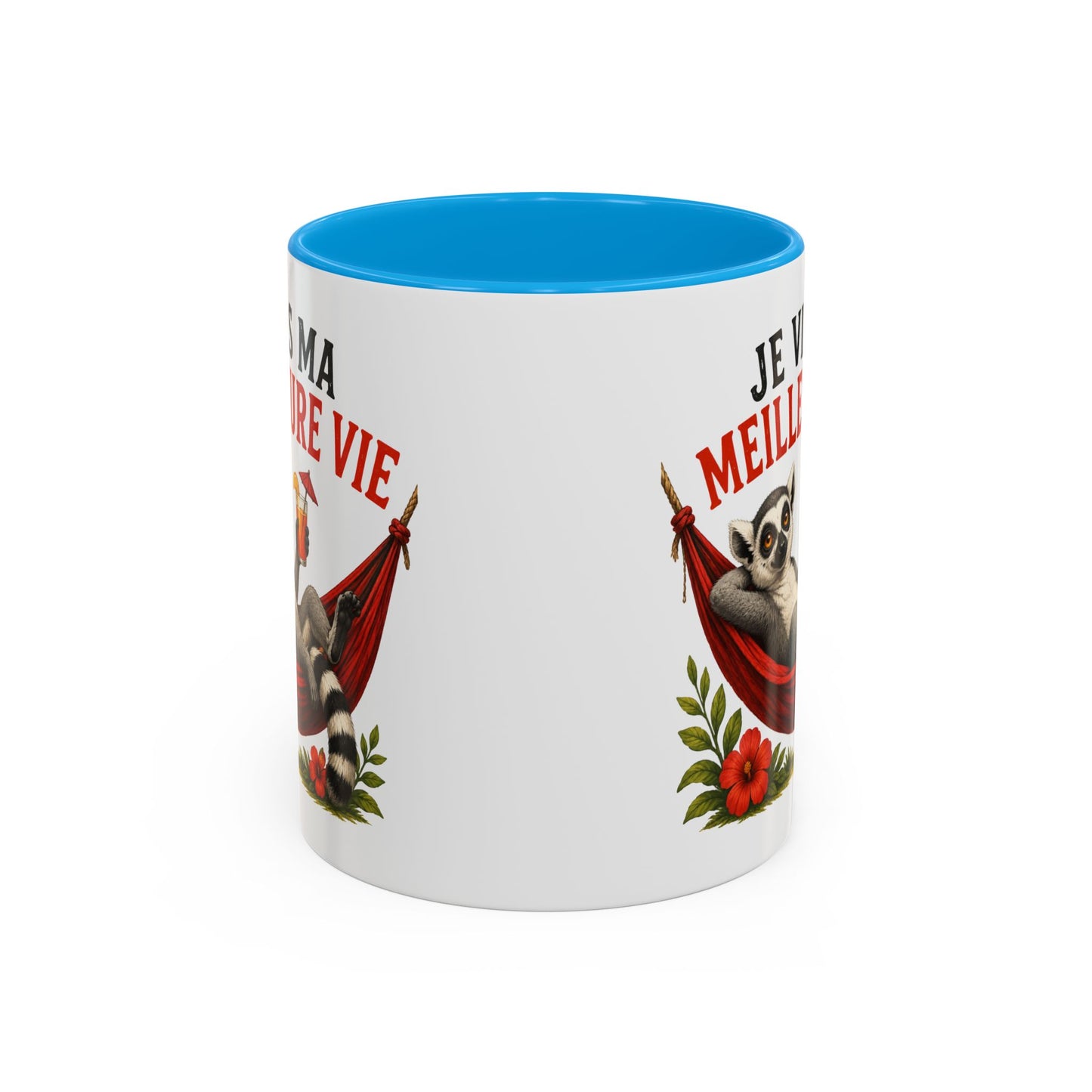 Tasse Lémurien Homme et Femme – Mug Animal Tropical Hamac Vacances Détente – Cadeau Original Amusant 325 ml