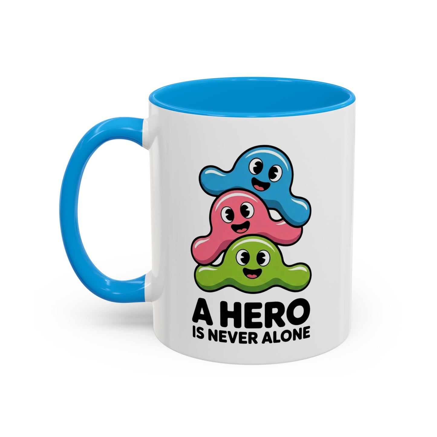 Mug Bactéries Humoristique – Tasse Microbes Fun A Hero Is Never Alone – Cadeau Original Drôle – Céramique 325ml Noir Bleu Rouge