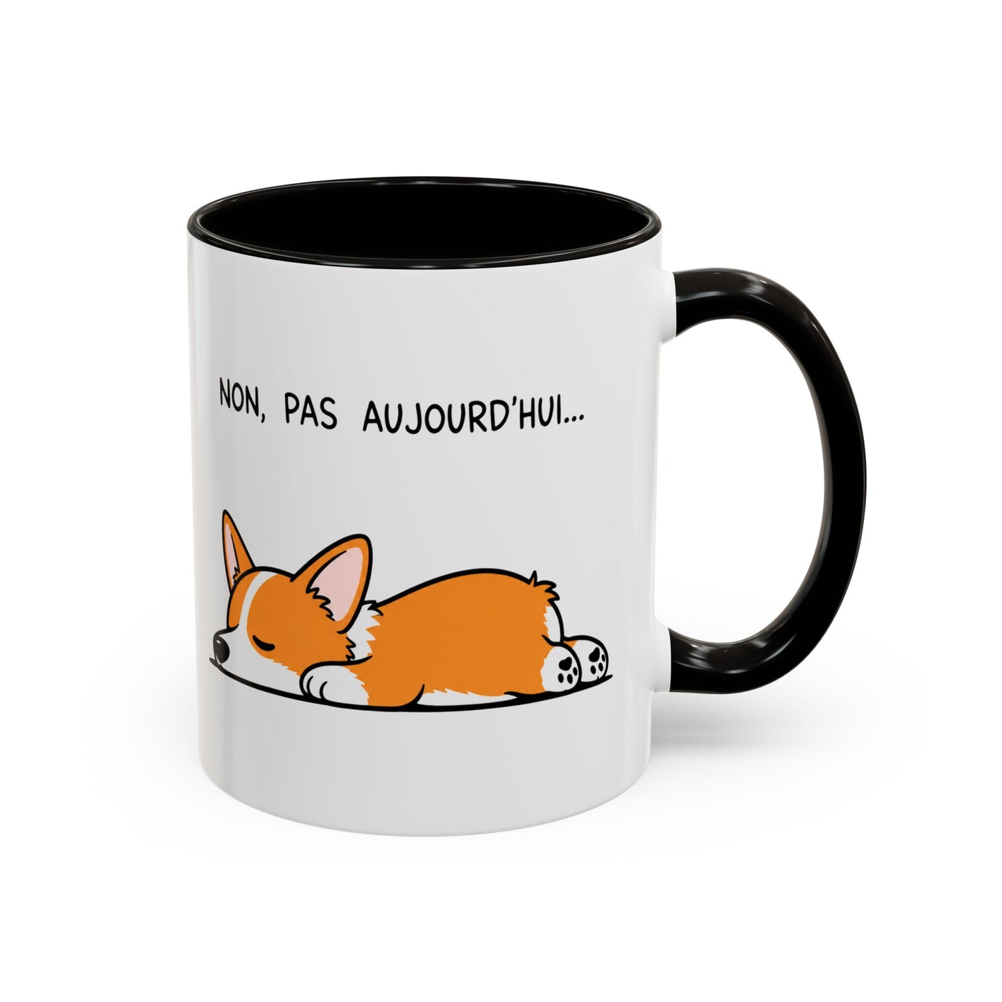 Tasse Non Pas Aujourd’hui – Mug Humour Corgi Endormi – Cadeau Chien Homme Femme 325ml