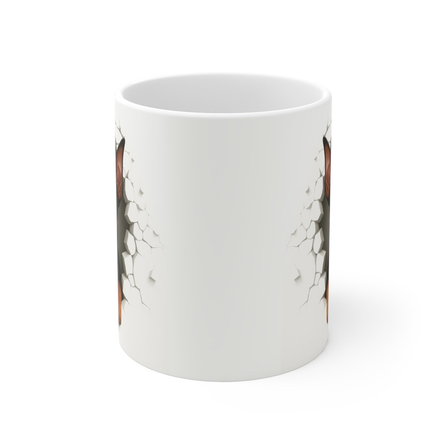 Mug Dobermann Effet Mur Cassé – Tasse Chien 3D Trompe-l’œil – Cadeau Original Amoureux du Dobermann