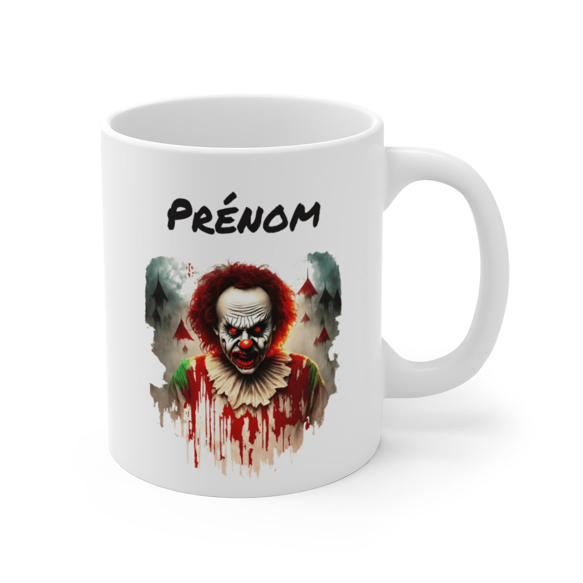 Mug Personnalisé Clown Horreur 325ml – Tasse Céramique Prénom Halloween – Cadeau Effrayant Film