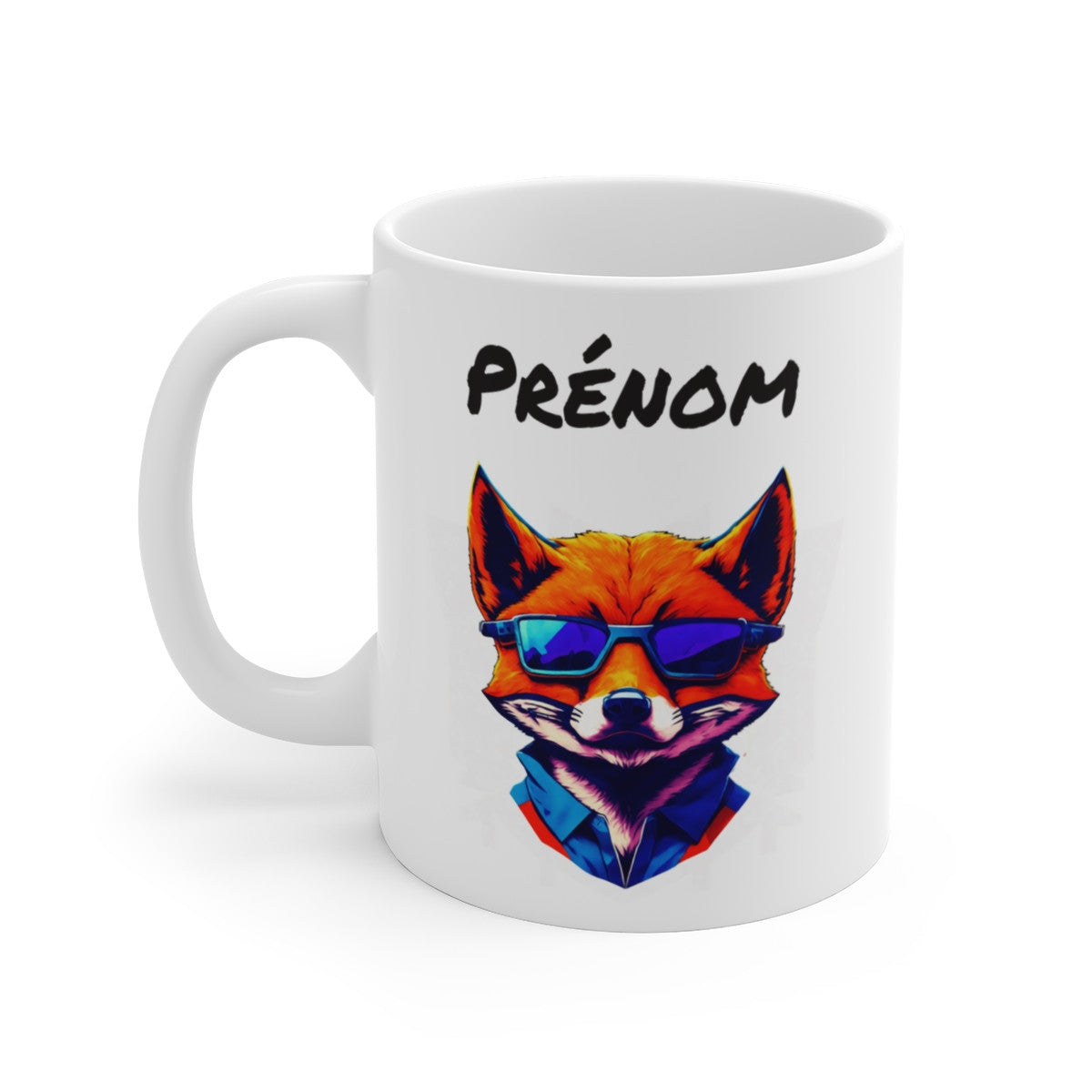Mug Personnalisé Renard Stylisé 325ml – Tasse Céramique Prénom Animal Cool avec Lunettes – Cadeau Design Moderne