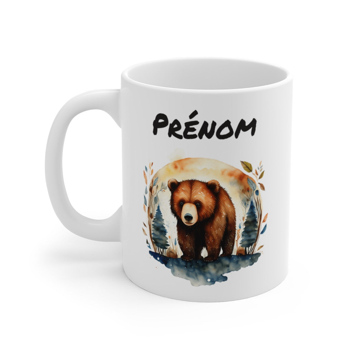 Mug Personnalisé Ours Aquarelle 325ml – Tasse Céramique Prénom Design Nature Forêt – Cadeau Animal Sauvage