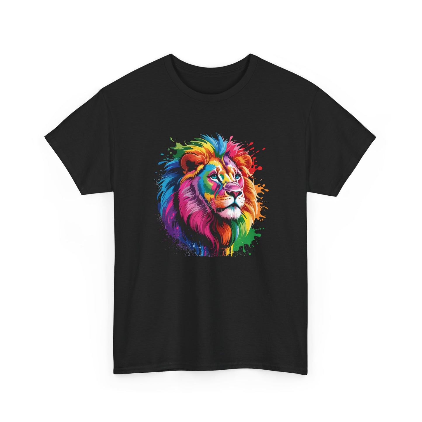 T-Shirt Lion Multicolore Style Peinture – Tee Shirt Animal Sauvage Artistique – Cadeau Lion Coloré Tendance Noir Blanc Gris