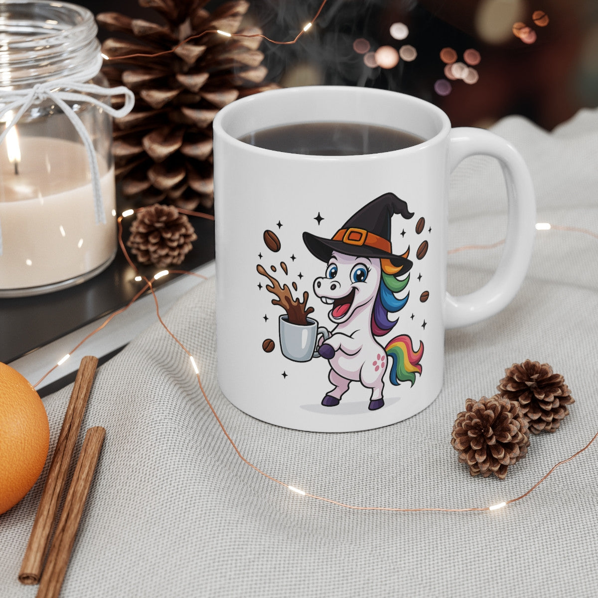 Mug Licorne Sorcière Halloween 325ml – Tasse Céramique Arc-en-Ciel Drôle et Magique – Cadeau Original Fête d’Halloween