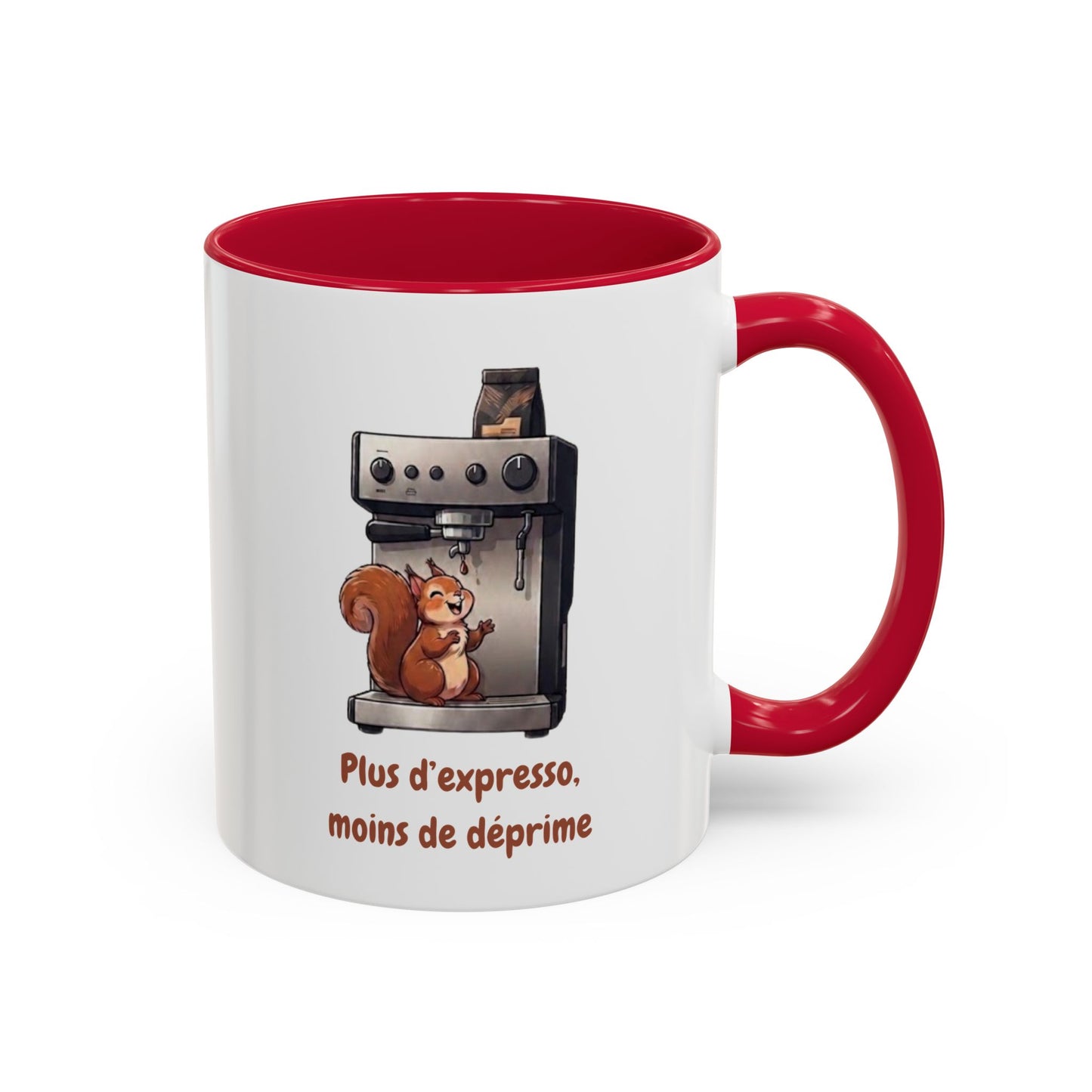 Tasse Drôle Café Plus d'Expresso Moins de Déprime – Mug Écureuil Machine à Café Homme Femme – Cadeau Amateur de Café Expresso Barista 325 ml