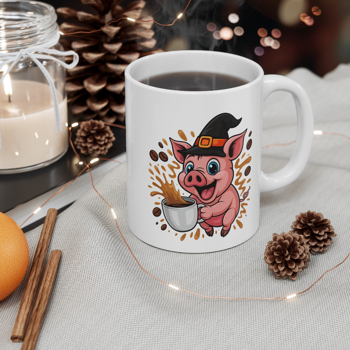Mug Cochon Sorcier Halloween 325ml – Tasse Céramique Drôle avec Café Débordant – Cadeau Original Fête d’Halloween