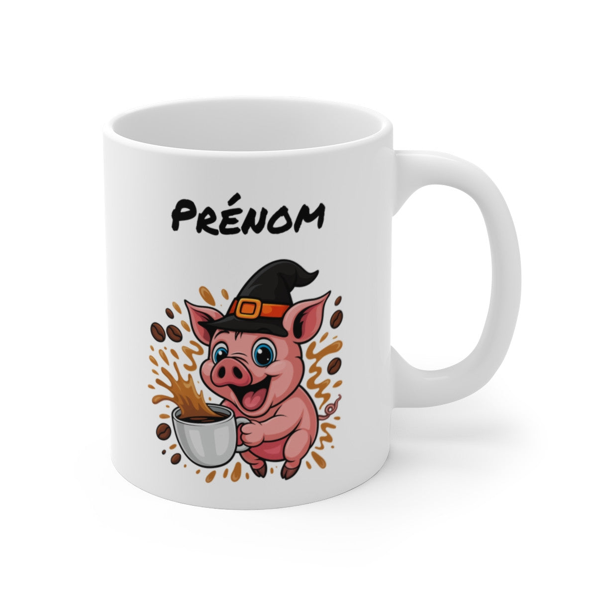 Mug Personnalisé Cochon Sorcier Halloween 325ml – Tasse Céramique Prénom Drôle et Festif – Cadeau Original