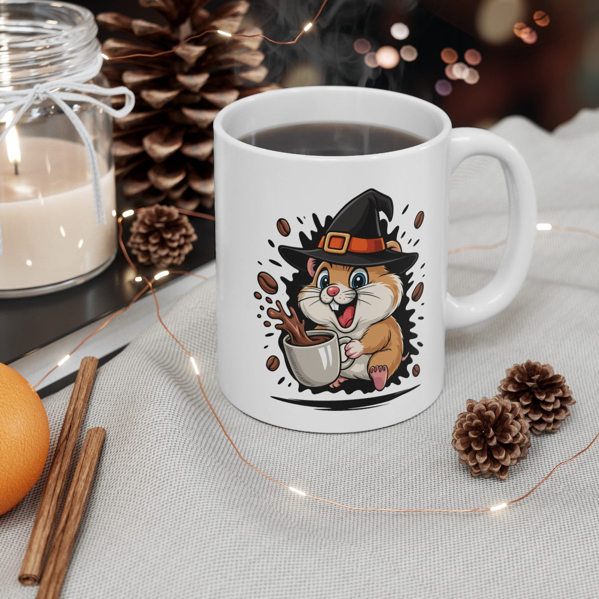 Mug Hamster Sorcier Café – Tasse Céramique 325ml – Illustration Animalière Drôle Halloween