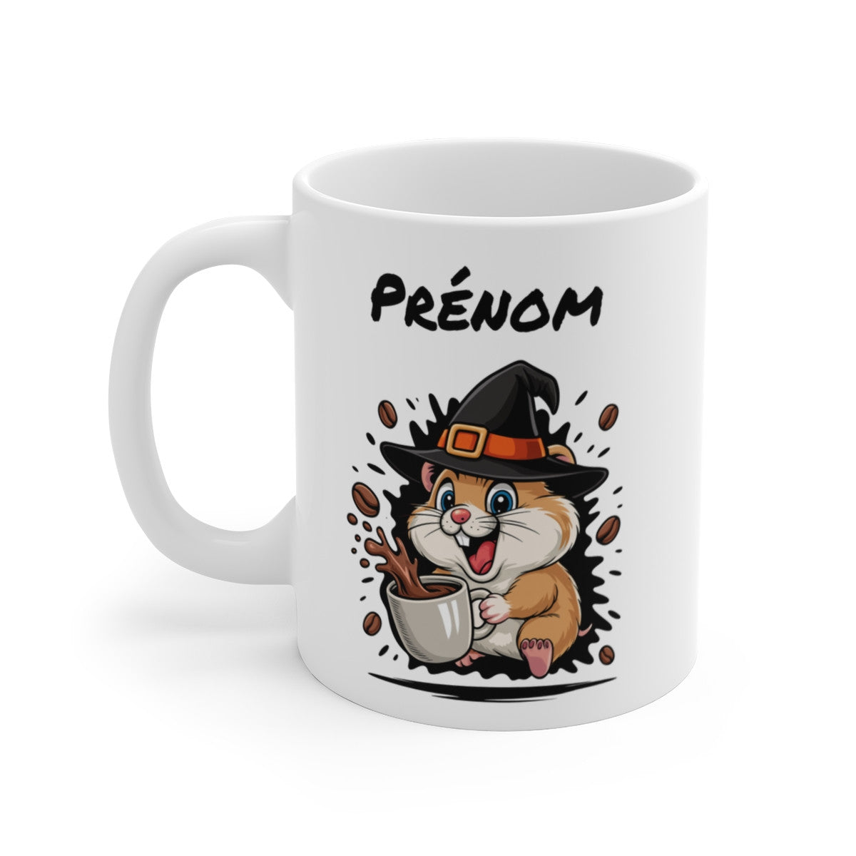 Tasse Personnalisable Hamster Sorcier Café – Mug Prénom Céramique 325ml – Cadeau Drôle Halloween Animal Illustré