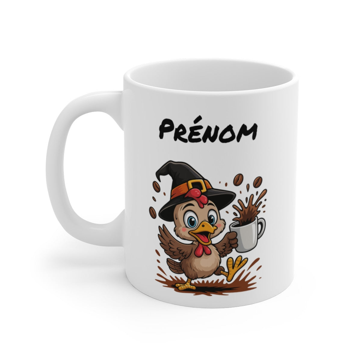 Tasse Personnalisable Poulet Sorcier Café – Mug Prénom Céramique 325ml – Cadeau Drôle Halloween Animal Illustré