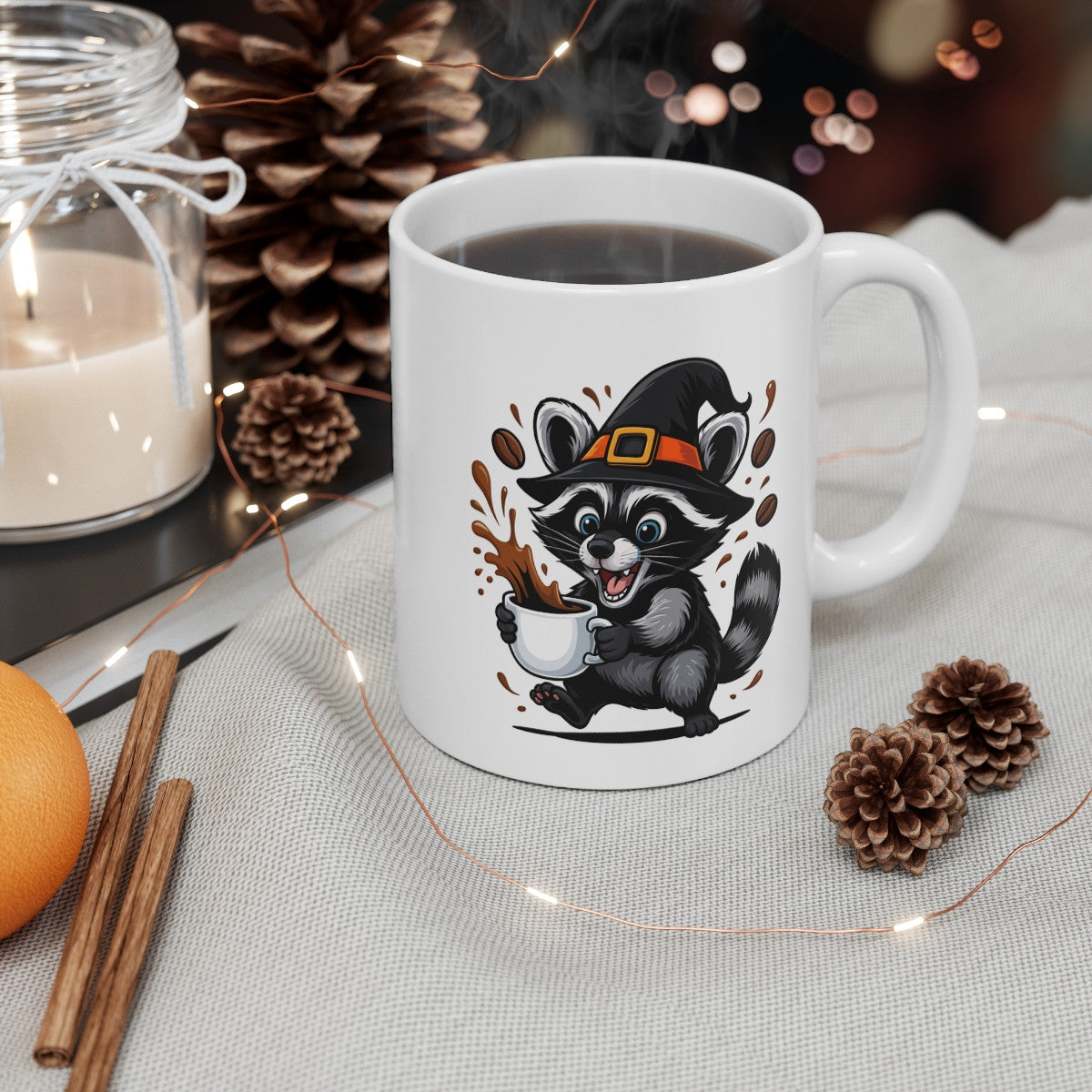 Mug Raton Laveur Sorcier Café – Tasse Céramique 325ml – Illustration Animalière Drôle Halloween
