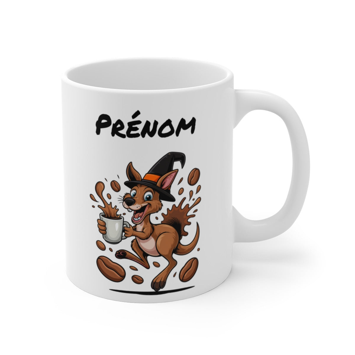 Tasse Personnalisable Kangourou Sorcier Café – Mug Prénom Céramique 325ml – Cadeau Drôle Halloween