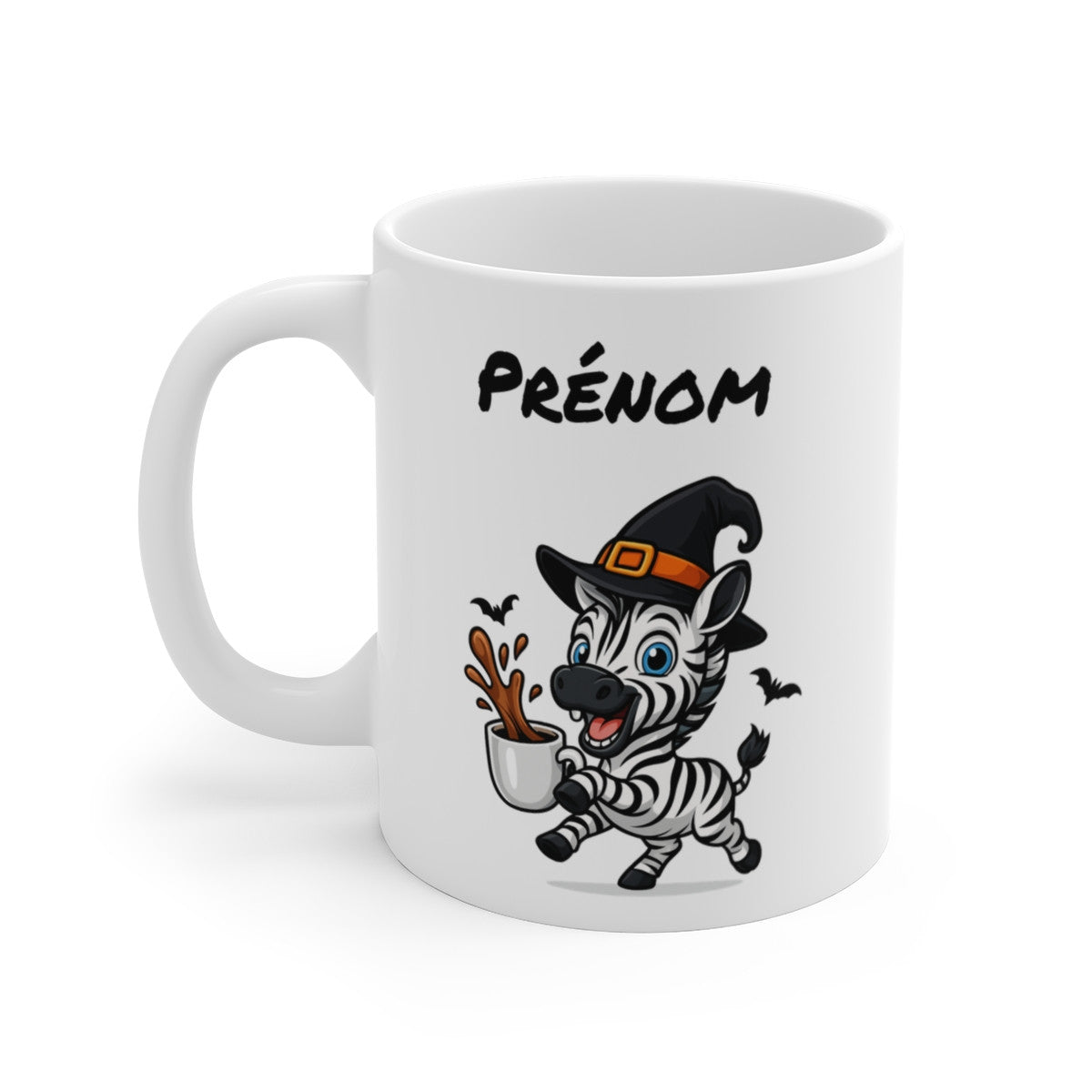Tasse Personnalisable Zèbre Sorcier Café – Mug Prénom Céramique 325ml – Cadeau Drôle Halloween