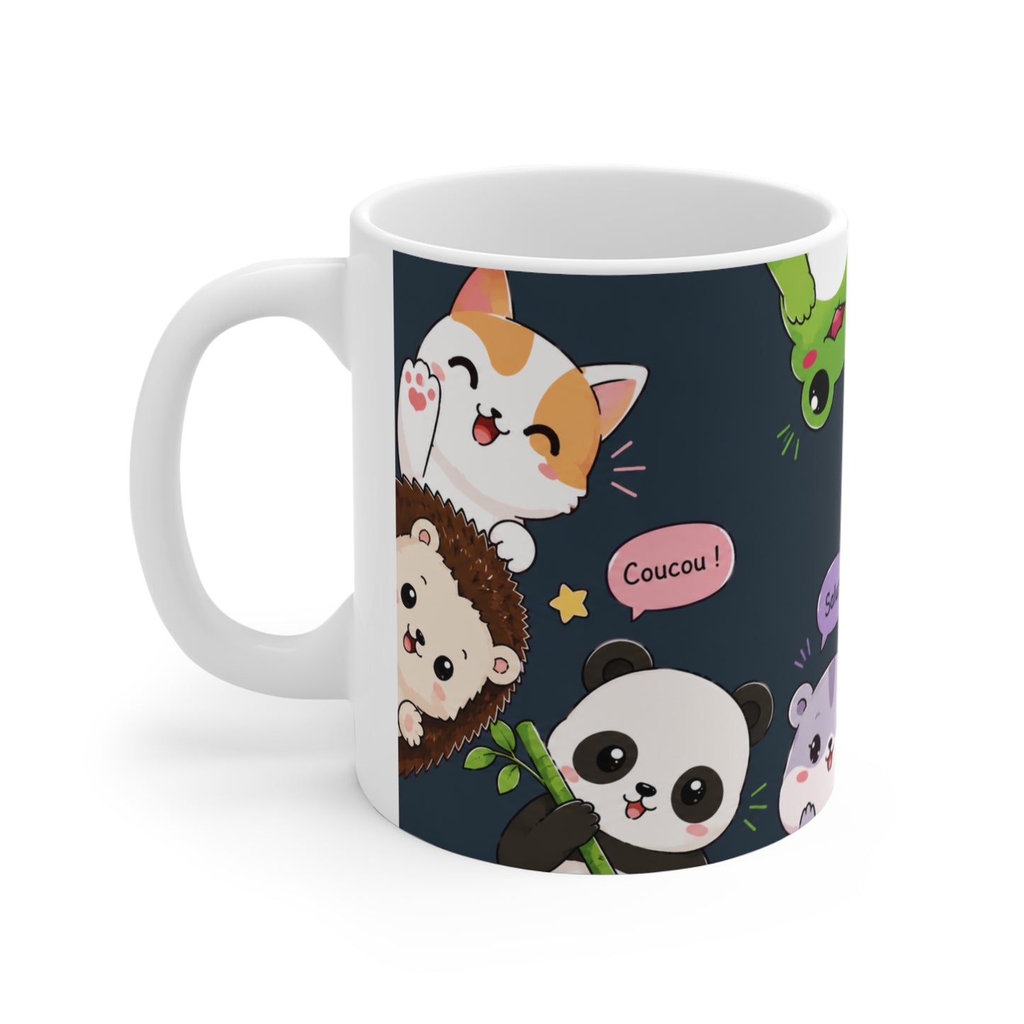 Tasse Animaux Kawaii Bonjour – Mug Mignon Chat Panda Lapin Renard – Cadeau Femme Enfant 325ml