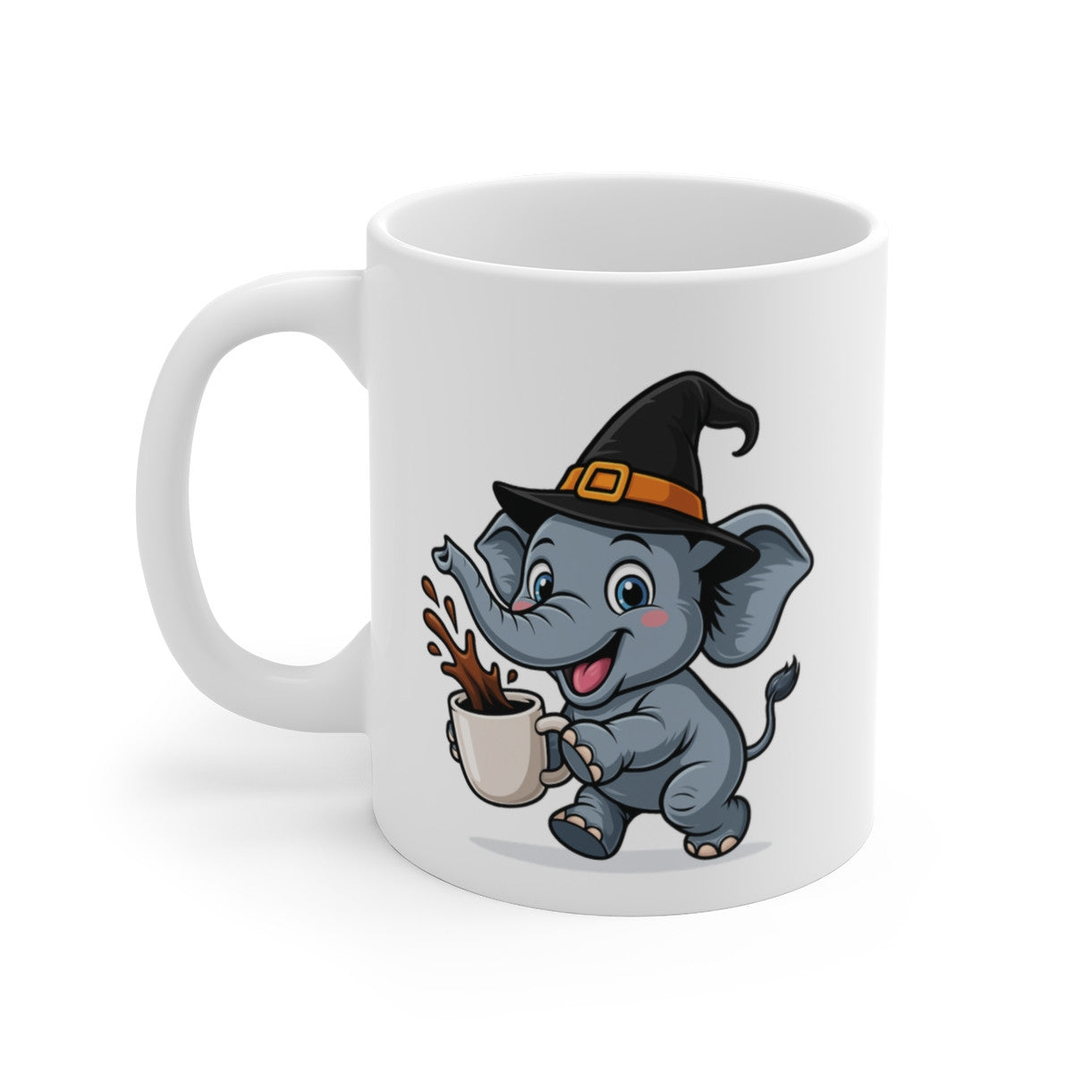 Mug Éléphant Sorcier Café – Tasse Céramique 325ml – Illustration Animalière Drôle Halloween