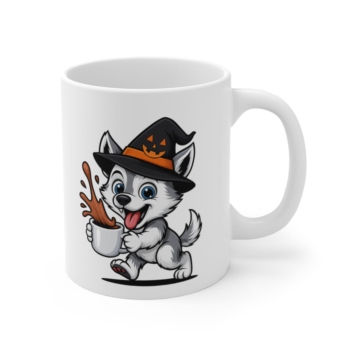 Mug Loup Sorcier Café – Tasse Céramique 325ml – Illustration Animalière Drôle Halloween