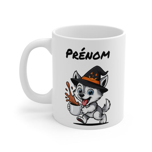 Tasse Personnalisable Loup Sorcier Café – Mug Prénom Céramique 325ml – Cadeau Drôle Halloween