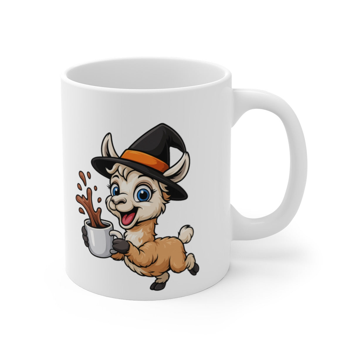 Mug Lama Sorcier Café – Tasse Céramique 325ml – Illustration Drôle Halloween Animal