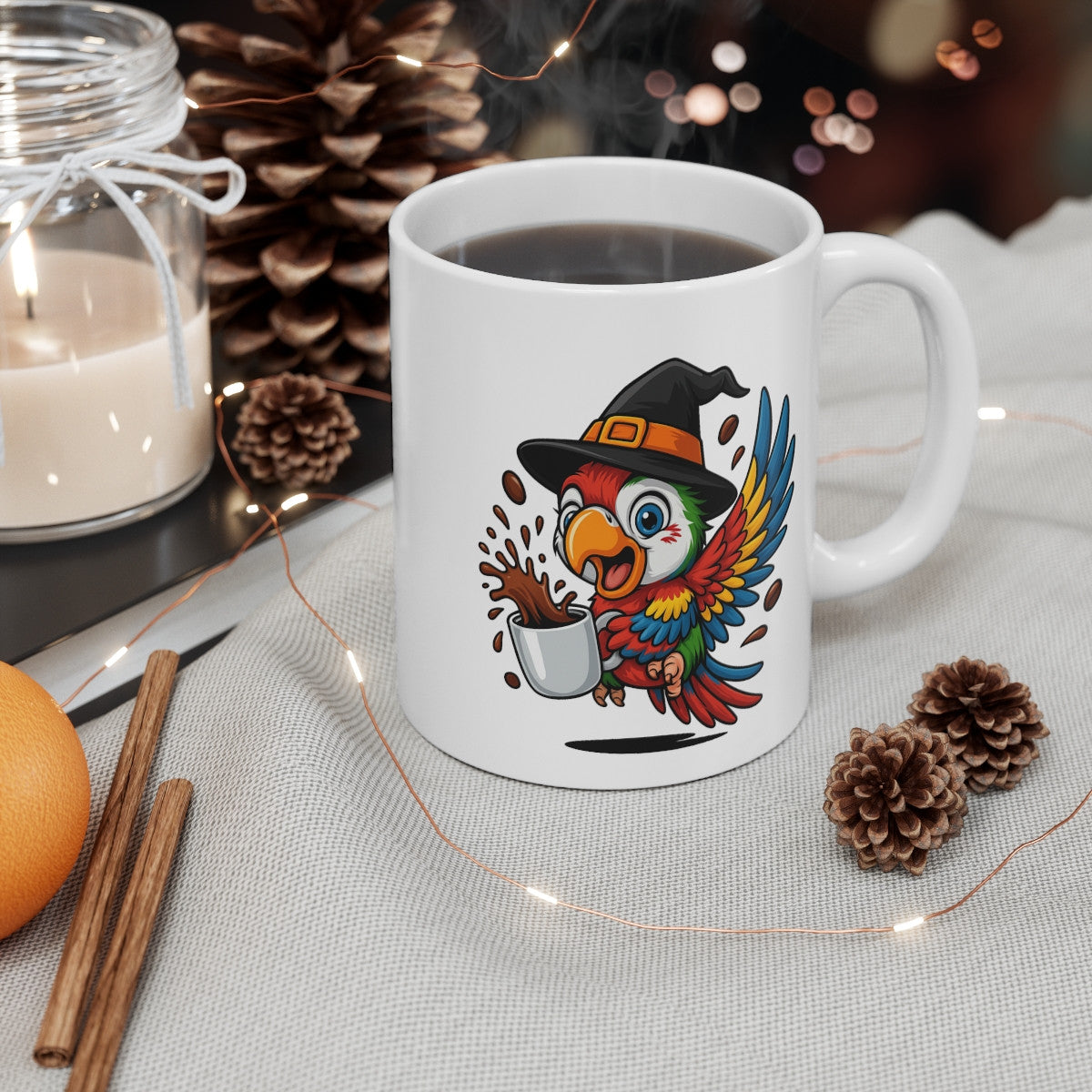 Tasse Perroquet Sorcière Halloween – Mug Céramique Café 325ml – Cadeau Fantaisie Original