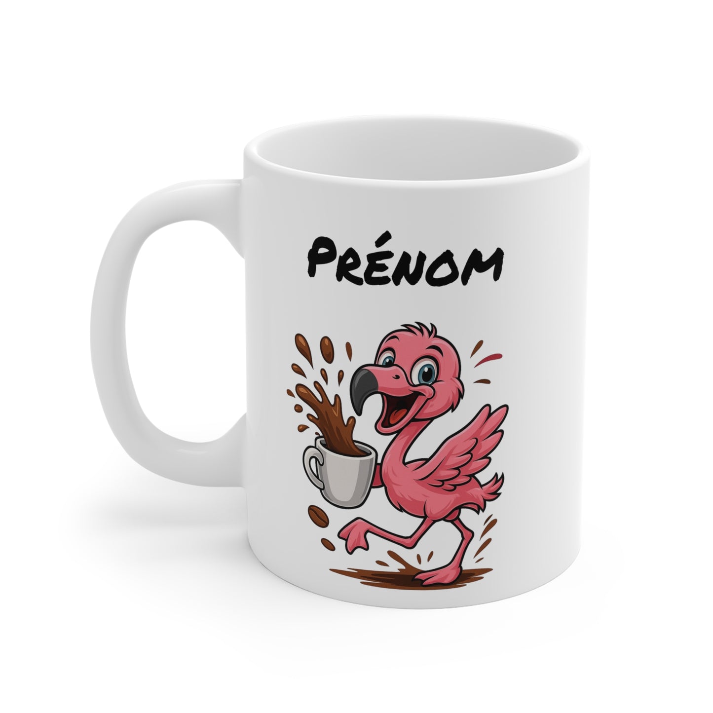Tasse Personnalisable Flamant Rose Café – Mug Prénom Cartoon – Cadeau Original Amateur de Café 325ml