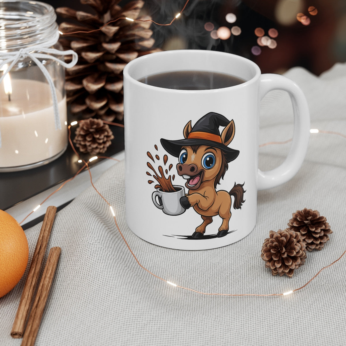 Tasse Cheval Sorcière Halloween – Mug Céramique Café 325ml – Cadeau Fantaisie Original