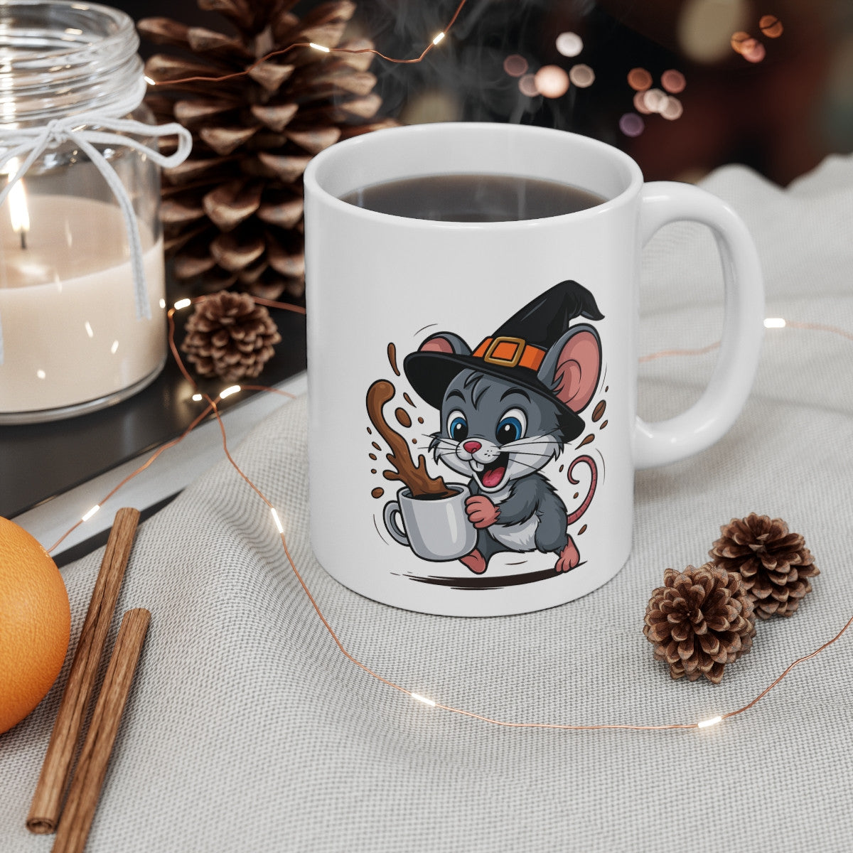 Mug Céramique Souris Sorcière Café – Tasse Halloween Animaux Mignonne 325ml – Cadeau Original Thé Chocolat