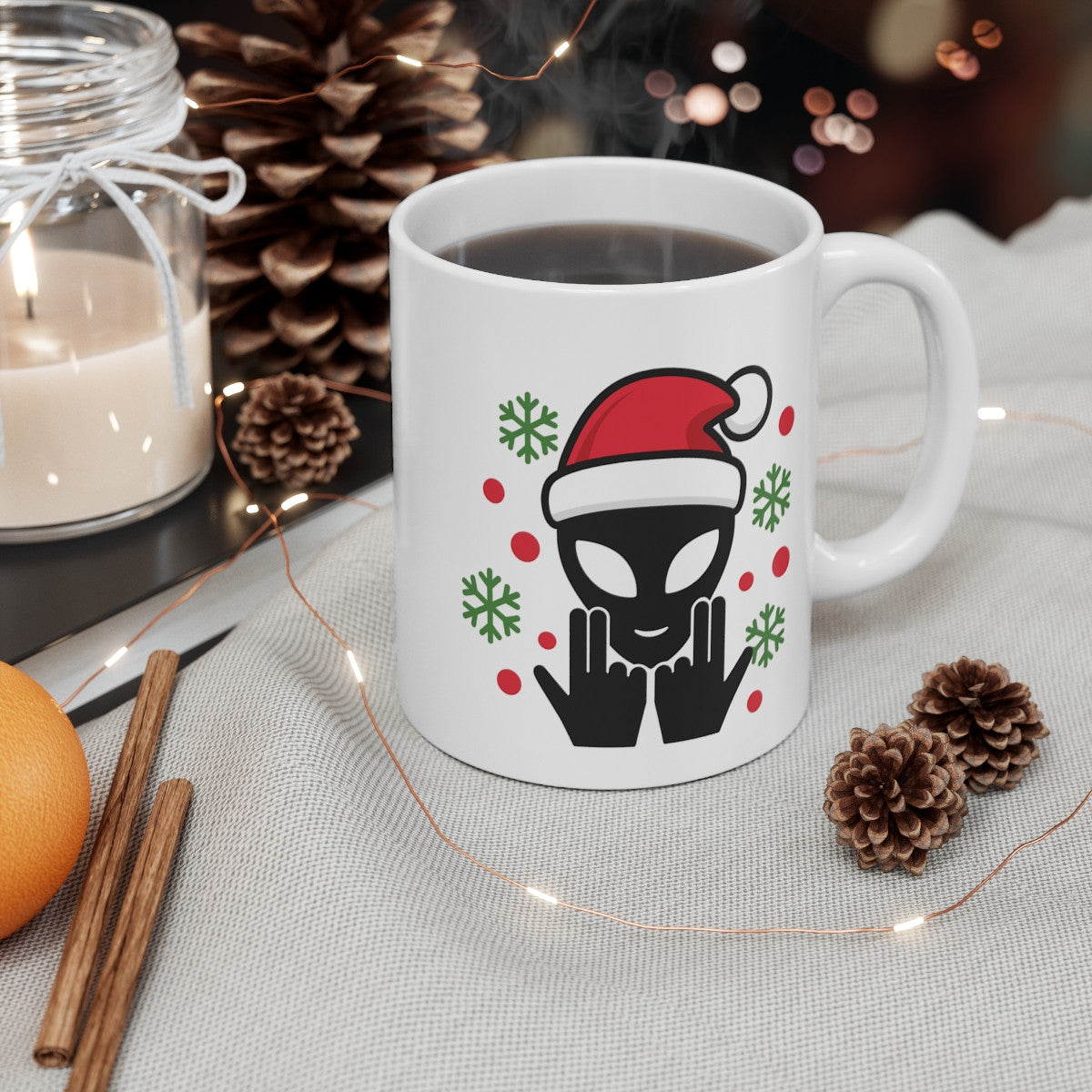 Mug Céramique Alien Noël Jul – Tasse Hiver Geek Fun 325ml – Cadeau Original Café Thé Chocolat