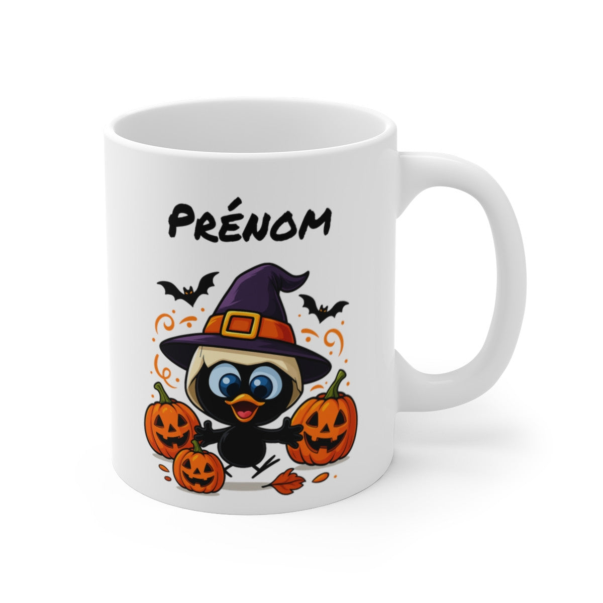 Tasse Personnalisable Calimero Sorcier Halloween – Mug Prénom Citrouilles Mignon 325ml – Cadeau Original Animaux