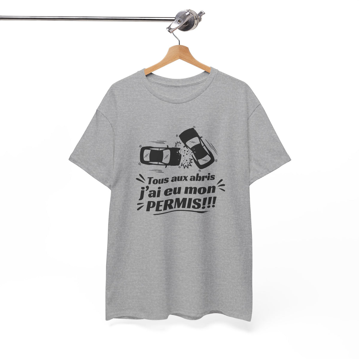 Tee Shirt Humour Homme – Tous aux Abris J’ai Eu Mon Permis – T-Shirt Permis de Conduire Jeune Conducteur Cadeau Drôle