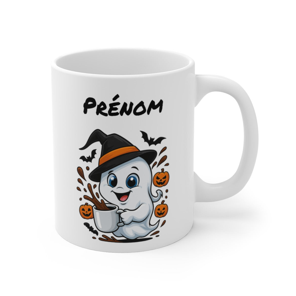 Tasse Personnalisable Fantôme Sorcier Halloween – Mug Prénom Citrouilles Mignon 325ml – Cadeau Original Café