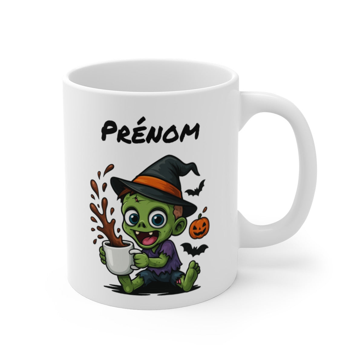 Tasse Personnalisable Zombie Enfant Sorcier Halloween – Mug Prénom Citrouille Mignon 325ml – Cadeau Original Café