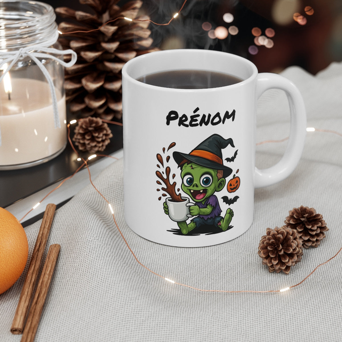 Tasse Personnalisable Zombie Enfant Sorcier Halloween – Mug Prénom Citrouille Mignon 325ml – Cadeau Original Café