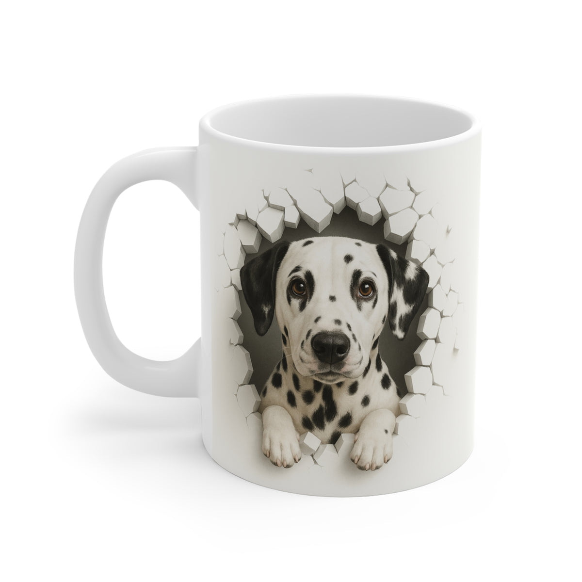 Mug Dalmatien Effet Mur Cassé – Tasse Chien 3D Trompe-l’œil – Cadeau Original Amoureux du Dalmatien