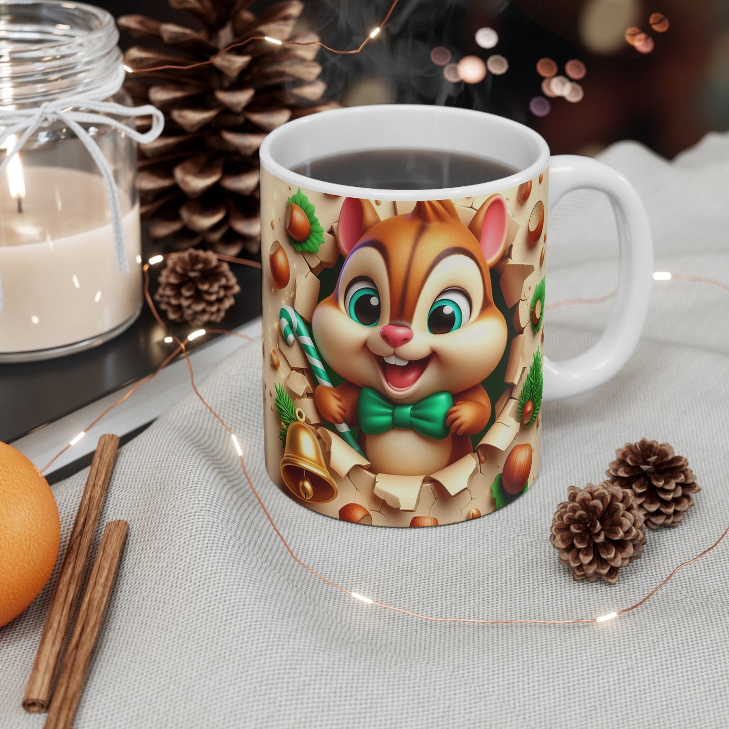 Tasse Écureuil Noël – Mug Céramique 325ml – Cadeau Festif Hiver Animaux Mignons