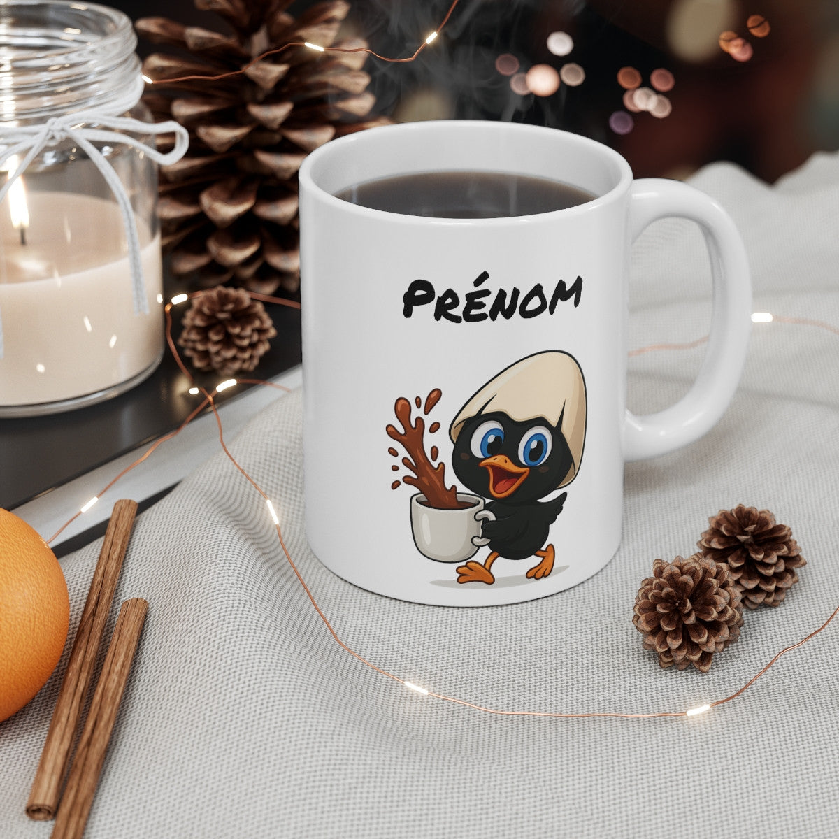 Tasse Personnalisable Calimero Poussin Mignon – Mug Prénom Coquille d’Œuf Café 325ml – Cadeau Original Céramique