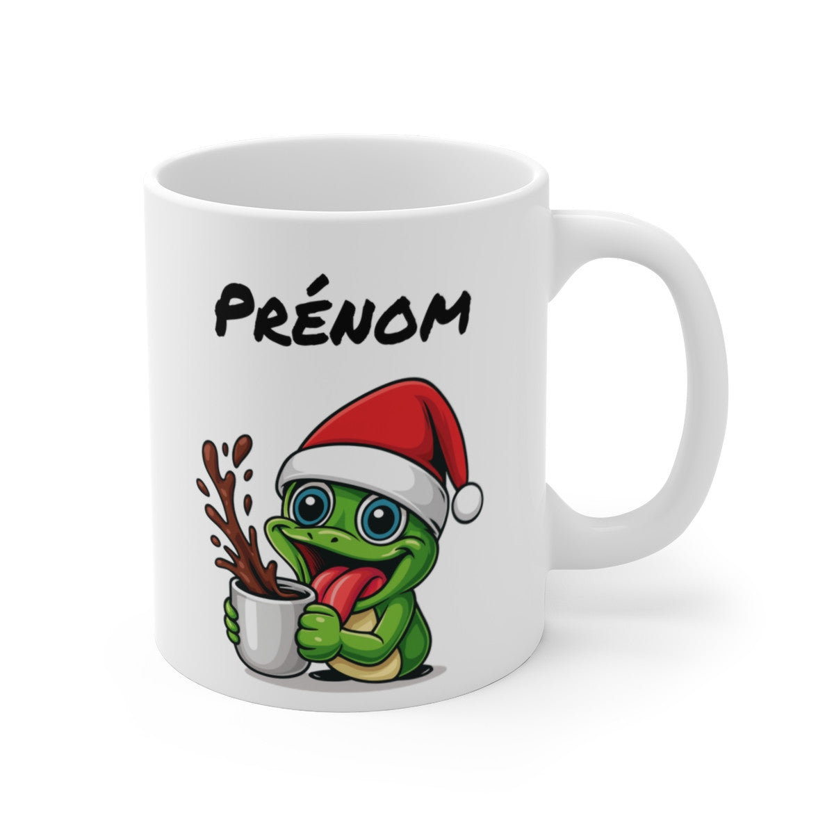 Tasse Personnalisable Grenouille Noël – Mug Prénom Céramique 325ml – Cadeau Fêtes Mignon Original