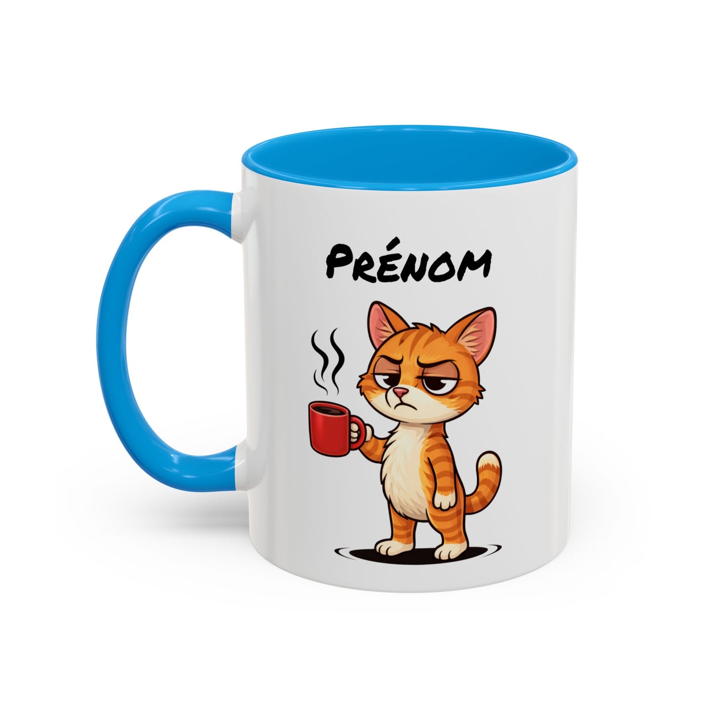 Mug Chat Fatigué Personnalisable 325ml – Tasse Café Humoristique Prénom Cadeau Original Noir Bleu Rouge