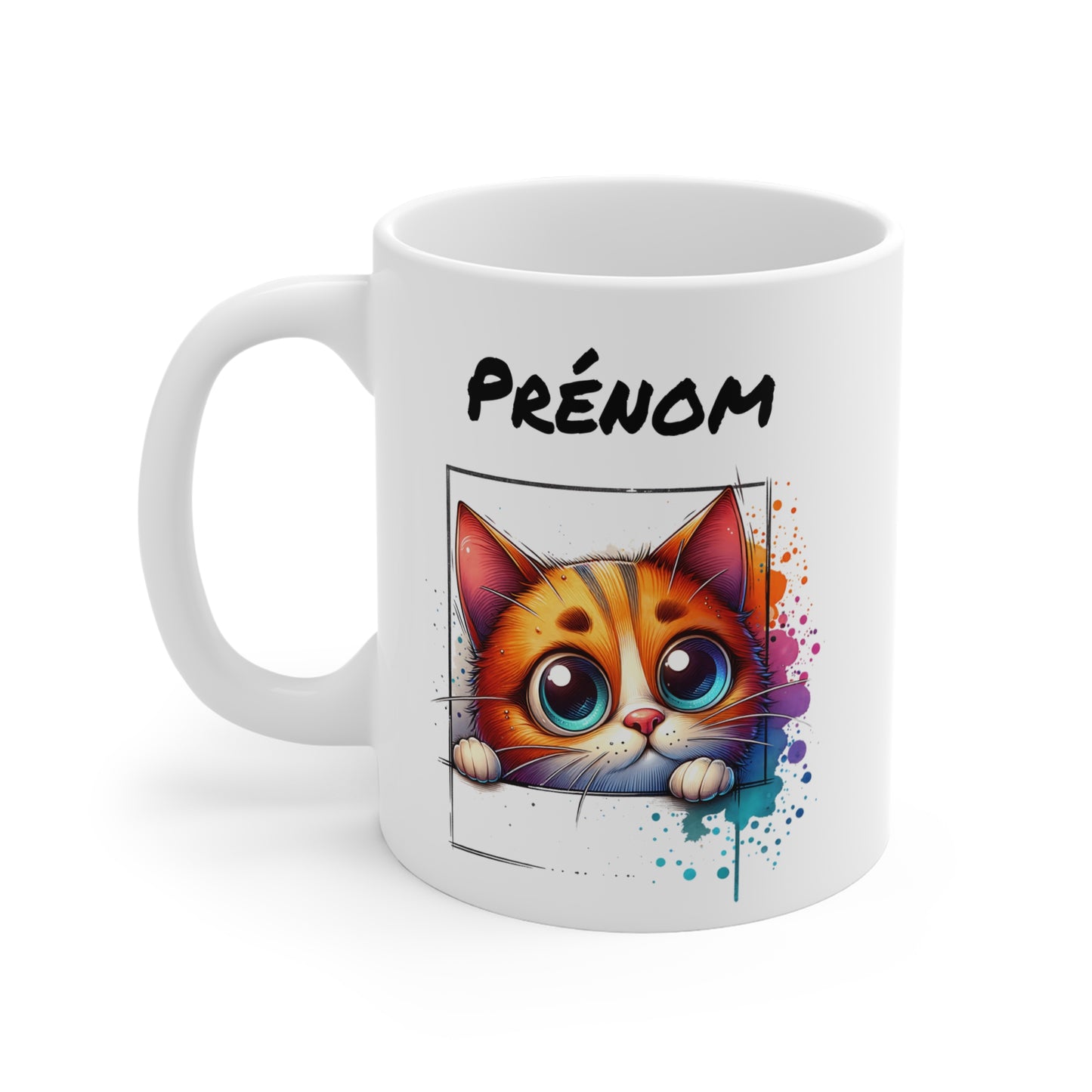 Tasse Personnalisable Chat Mignon – Mug Prénom Illustration Colorée – Cadeau Animal Félin Adorable 325ml