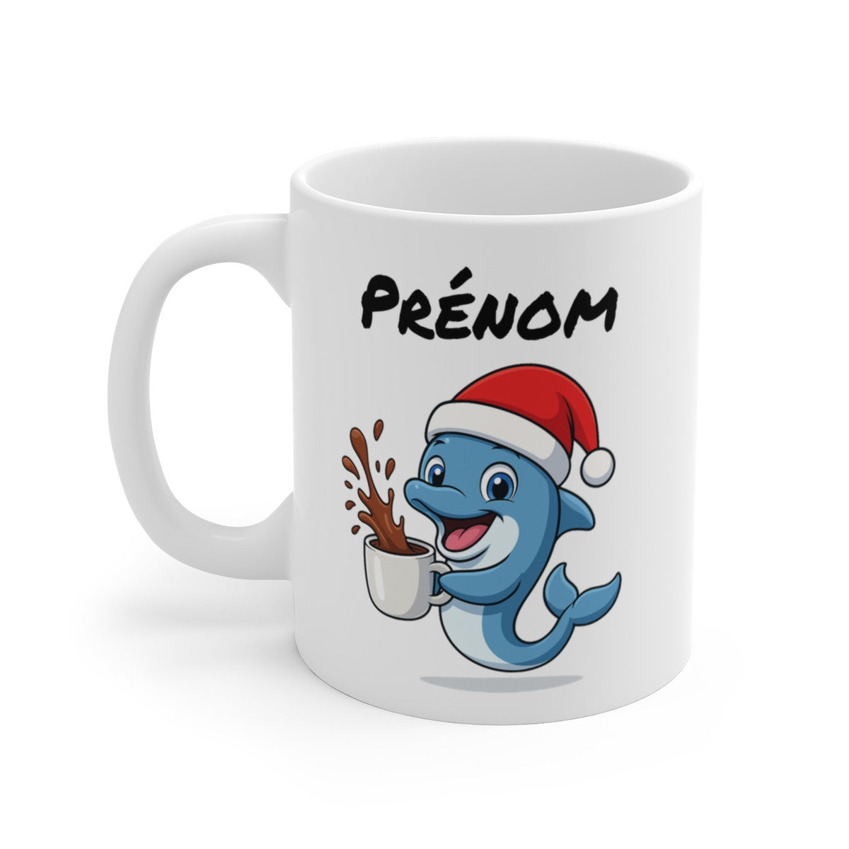 Tasse Personnalisable Dauphin Noël – Mug Prénom Céramique 325ml – Cadeau Fêtes Mignon