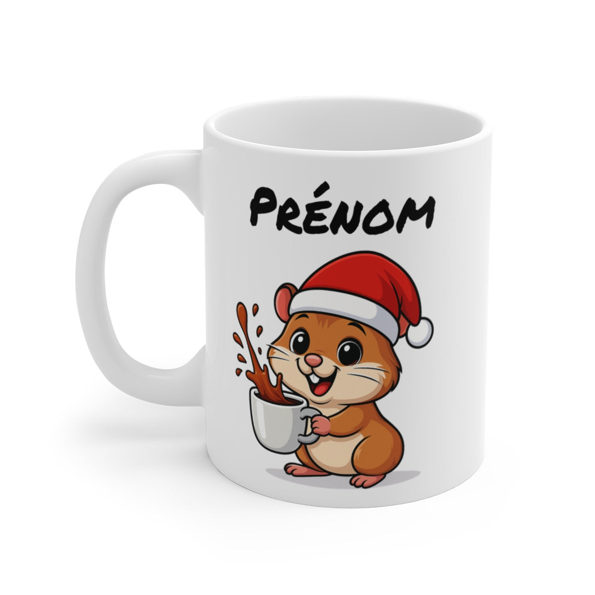 Tasse Personnalisable Hamster Noël – Mug Prénom Céramique 325ml – Cadeau Fêtes Mignon