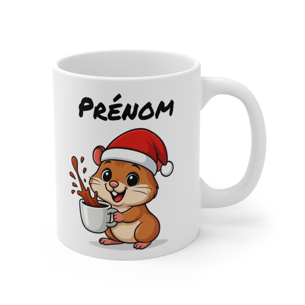 Tasse Personnalisable Hamster Noël – Mug Prénom Céramique 325ml – Cadeau Fêtes Mignon
