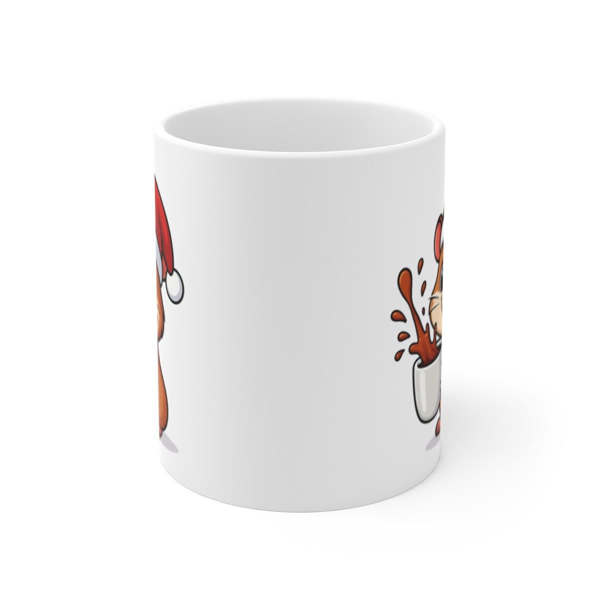 Mug Hamster Noël 325ml – Tasse Céramique Mignonne avec Bonnet Rouge – Cadeau Fêtes Original