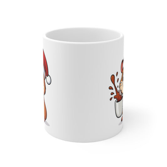 Mug Hamster Noël 325ml – Tasse Céramique Mignonne avec Bonnet Rouge – Cadeau Fêtes Original